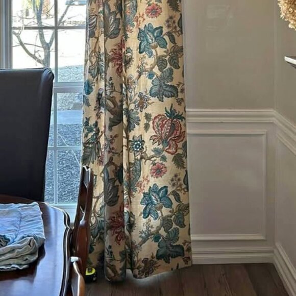 2 Custom Hand-made 46W x 110L Fully Lined Jacobean Curtains - Picture 2 of 9